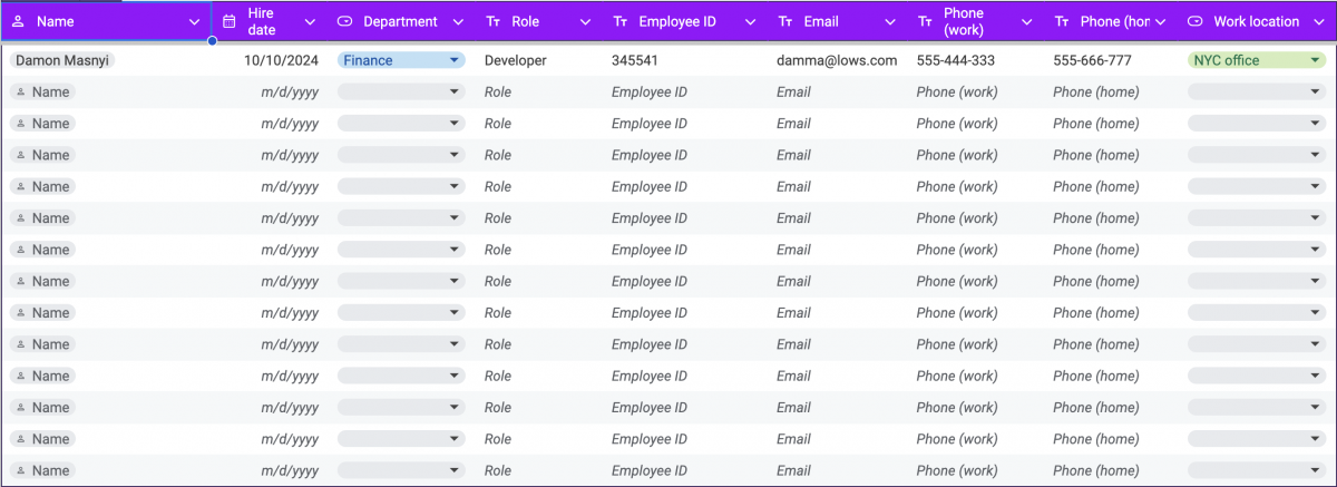 员工联系名单模板截图